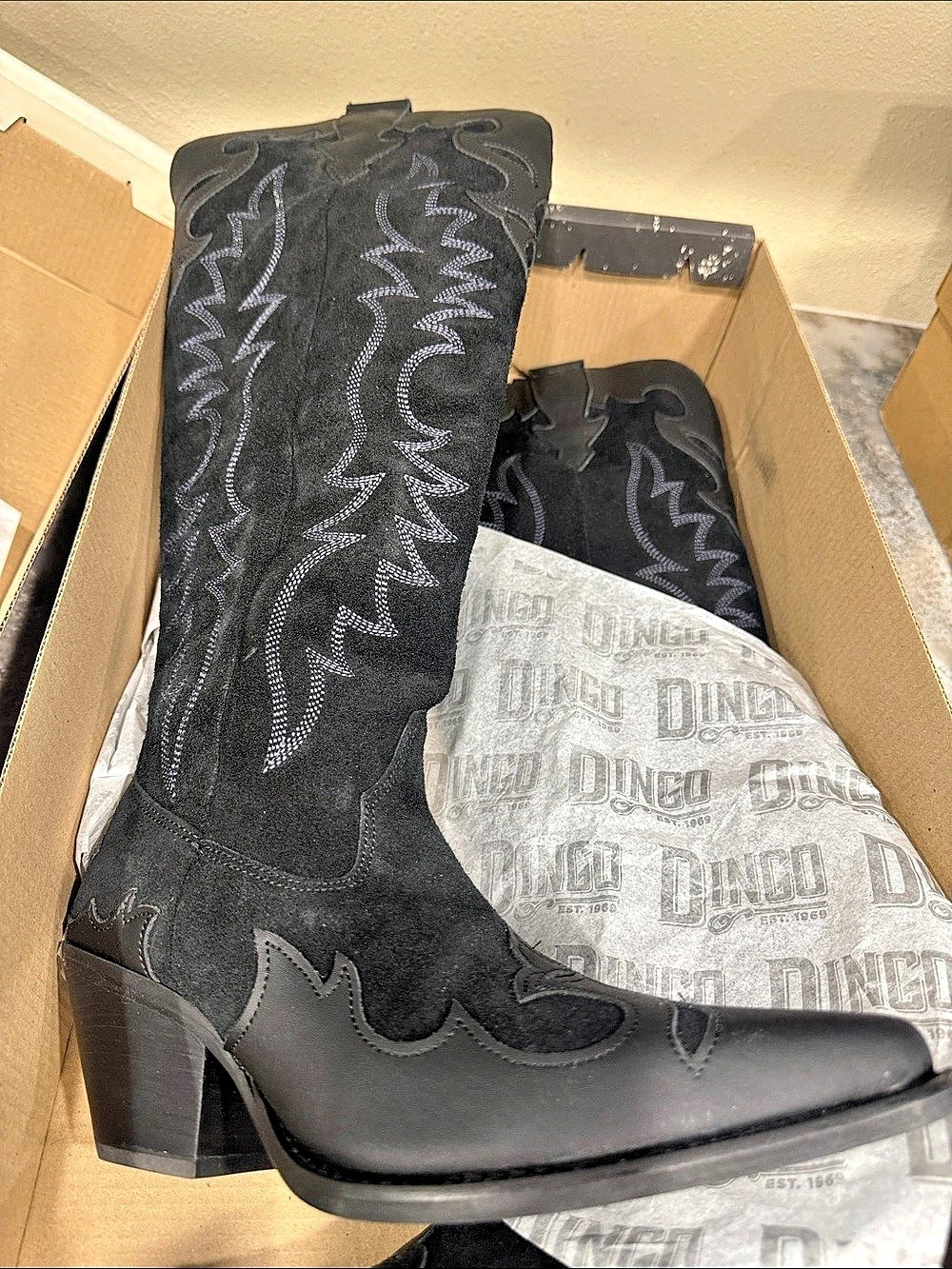 Dingo Out West Suede Tall Western Boots in Black